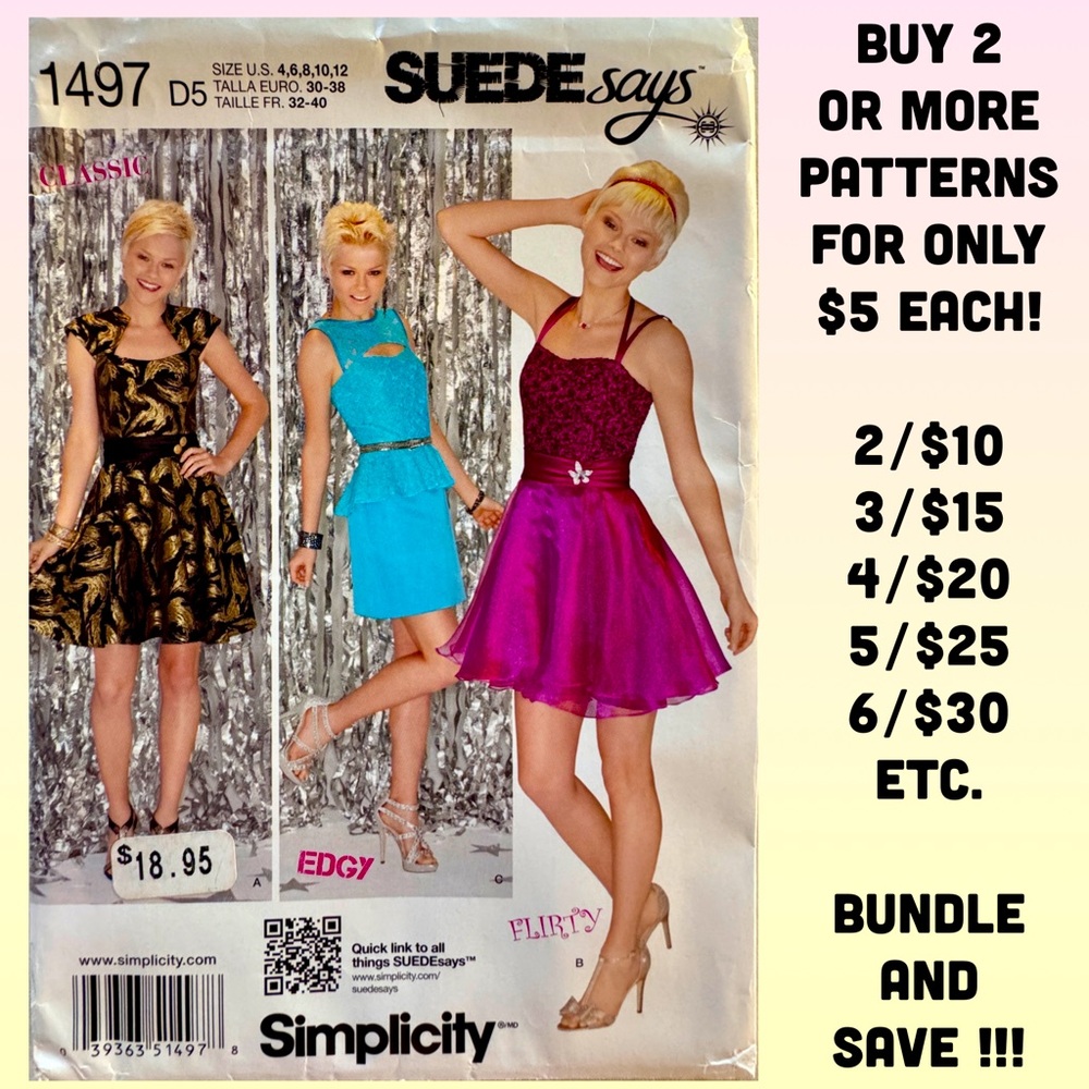 Simplicity 1497 “Suede Says” Dress Sewing Pattern Uncut (4-6-8-10-12)